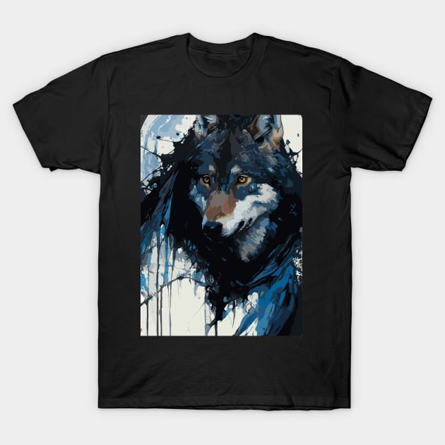 Wolf Howling at the Full Moon in Ink Painting Style T-Shirt by diegotorres